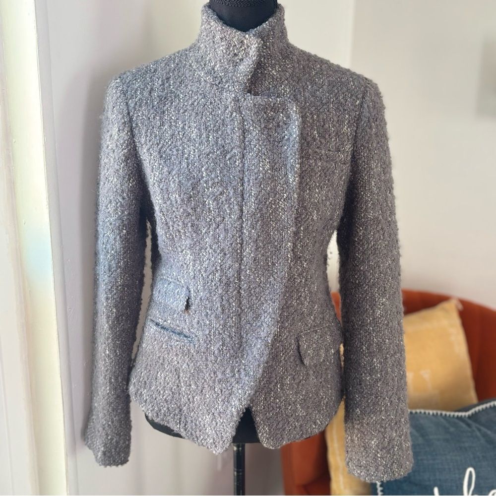 Banana Republic Wool Blend Boucle Moto Blazer Grey 6